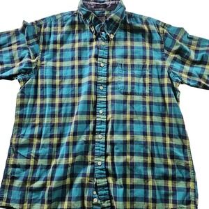 Pendleton Shirt Mens XL Green Blue Plaid Seaside Short Sleeve Button Front